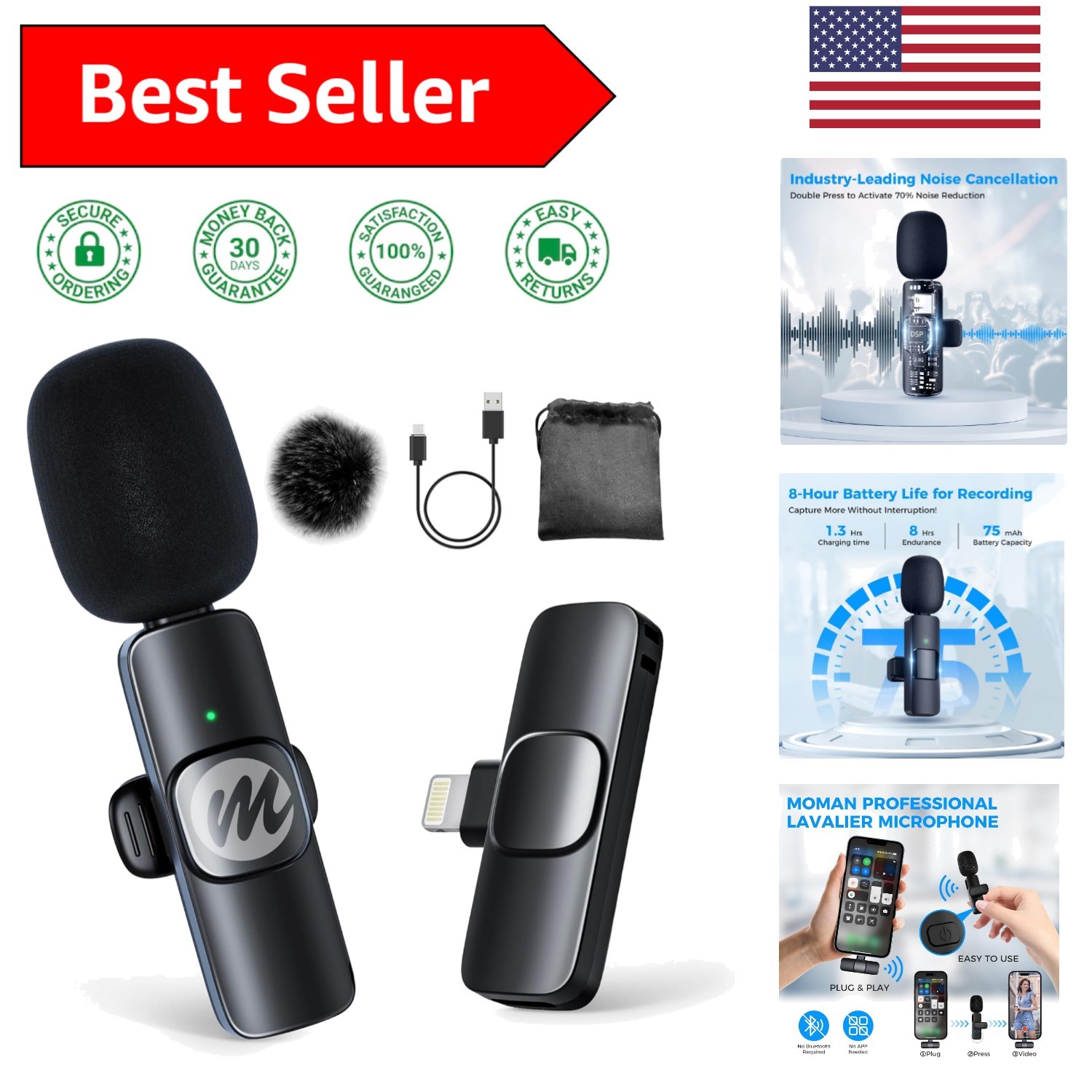 Rechargeable Clip-On Lavalier Microphone - Perfect for iPhone, Vlogs & Podcasts