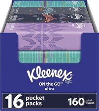 Kleenex On the Go Facial Tissues Pack of 16 Ultra Absorbent 3 Layer Travel Packs
