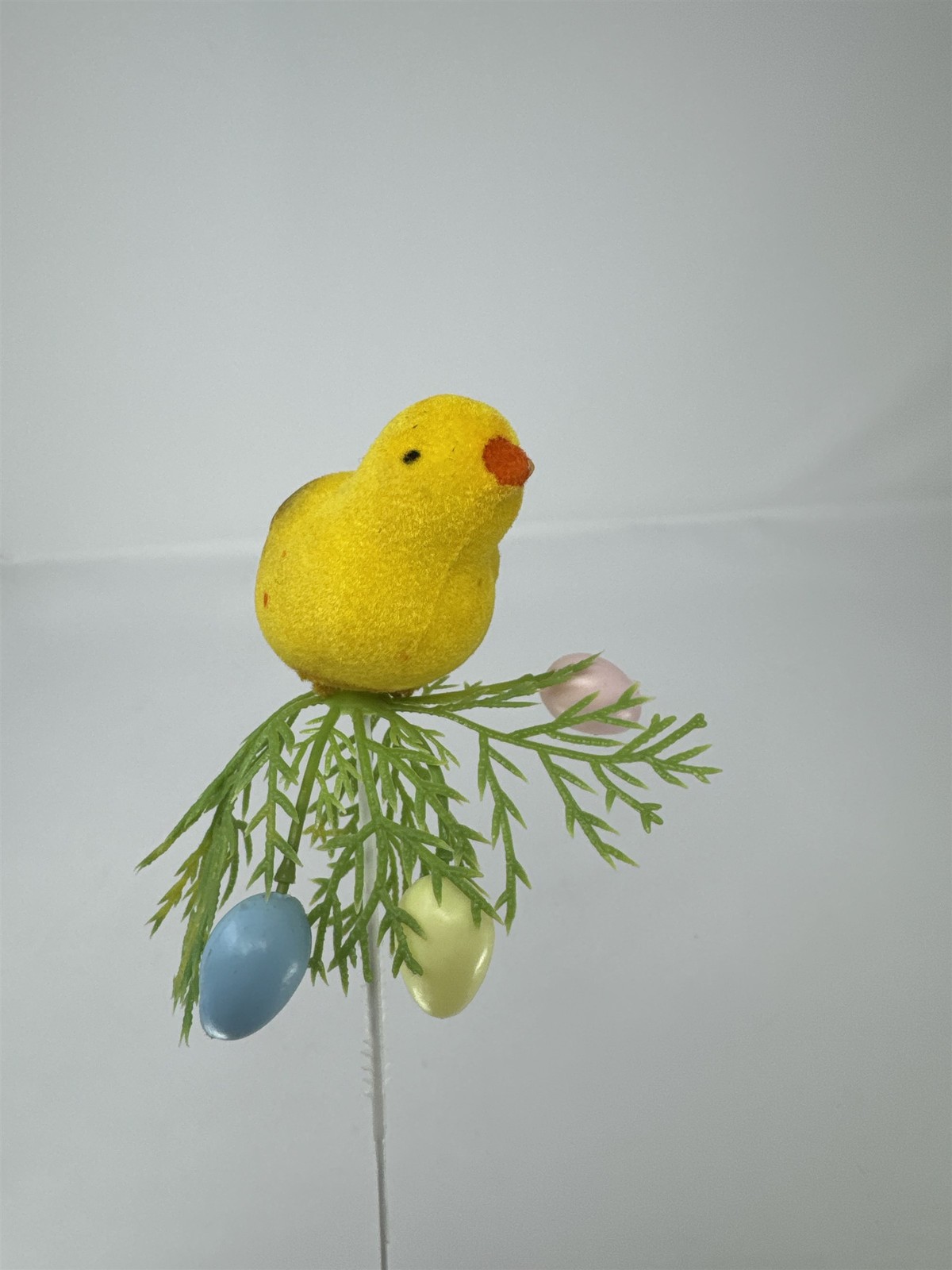 Vtg Easter Flocked Yellow Chick Floral Pick Greenery Spray Plastic Eggs 13