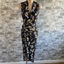 Black Blue Yellow Plunge Ruched Figure Hugging Evening Party Dress Size 16
