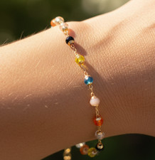 Handmade Minimalist Gold Tone Brass Bracelet Featuring Dainty Green Emerald