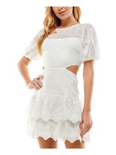 CITY STUDIO Womens Short Dress White Short Sleeve Back Skirt Lined Juniors 3