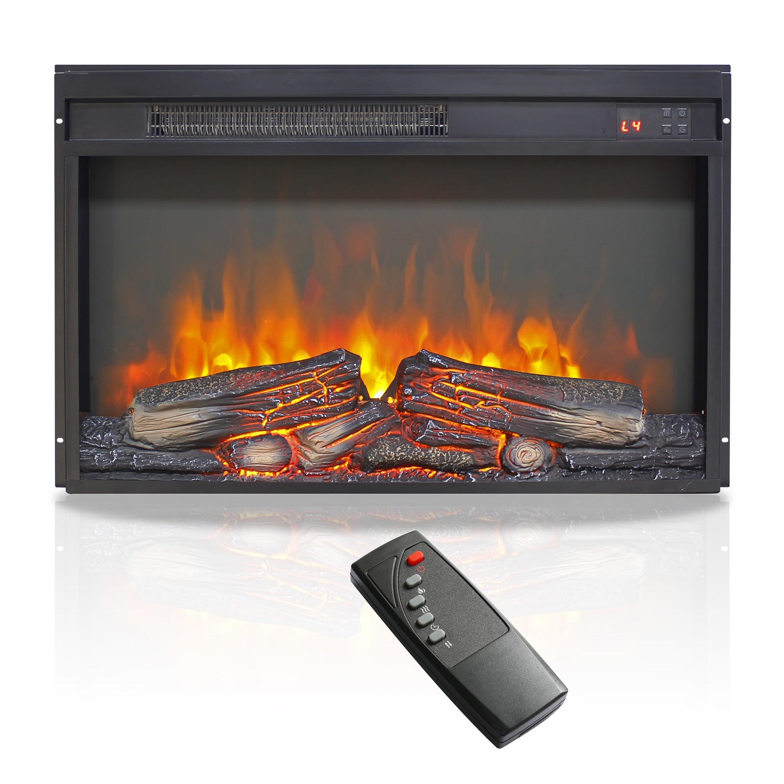 26'' Ultra Thin Electric Fireplace with Log Set & Remote Control & Timer 1400W