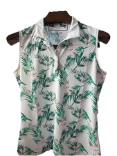 Nivo M Golf Polo Palm Trees Sleeveless Pink Pickleball Moisture Wicking Mesh