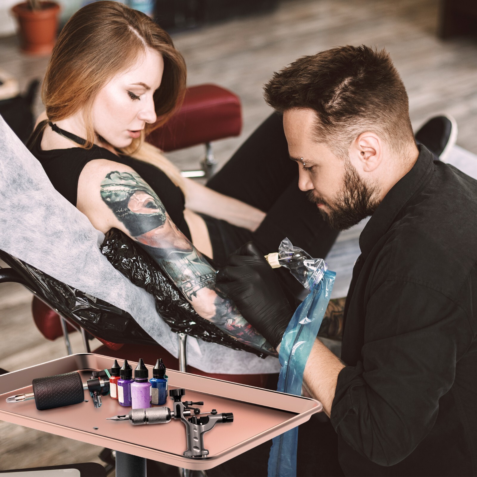 Tasalon Salon Aluminum Trolley Rolling Cart for Salon Tattoo Adjustable Height