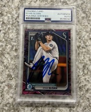 Ryan Sloan 2024 Bowman Chrome AUTO /199 FUCHSIA REFRACTOR PSA MARINERS #99
