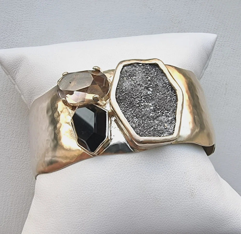 SILPADA 925 STERLING SILVER CRYSTAL CAVE DRUZY ONYX SMOKY TOPAZ CUFF BRACELET - Image 3 of 4