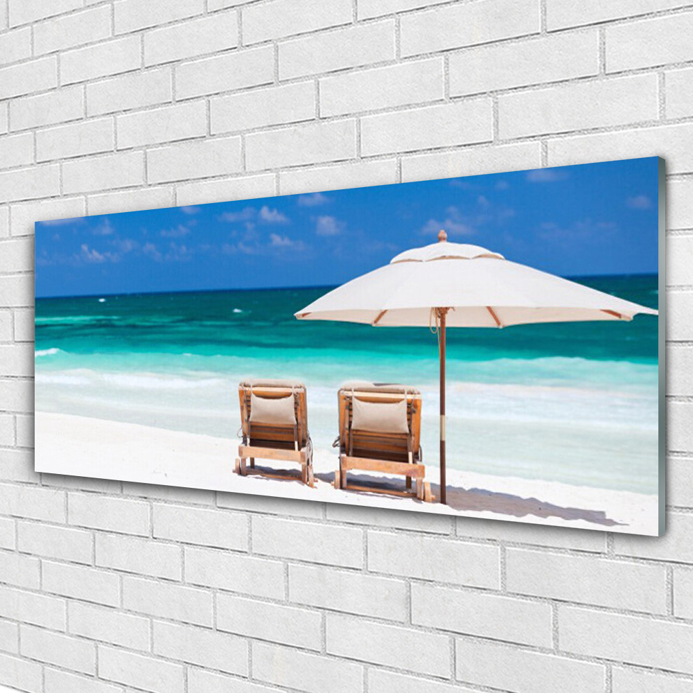 Tableau sous verre Tulup 125x50 cm panoramique motif plage et chaises