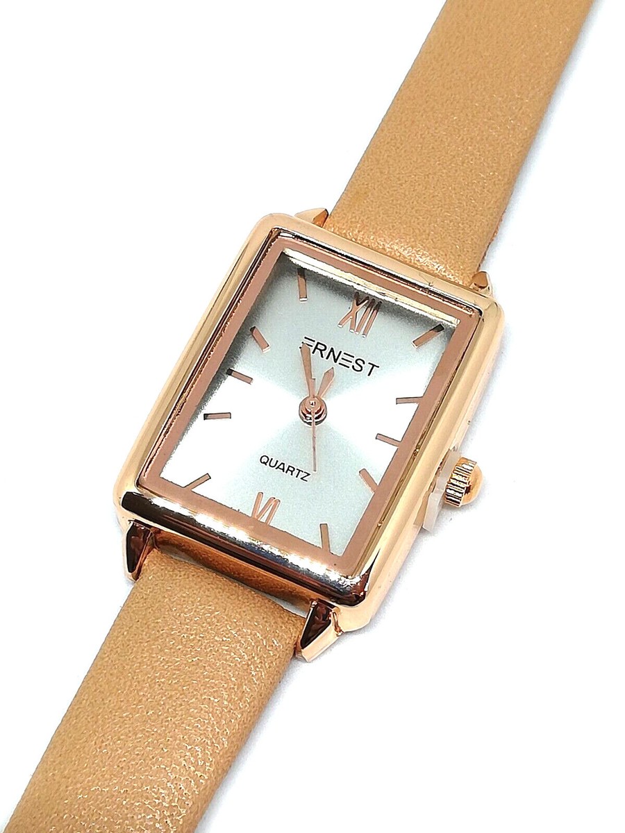 Montre Femme ERNEST à Quartz - Cadran Chiffres Romains - Bracelet Cuir Beige - Neuf Avec étiquettes