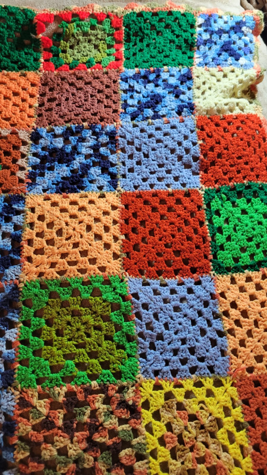 Vintage Afghan Blanket Throw Hand Crochet Multi Color 64" X 58" eBay