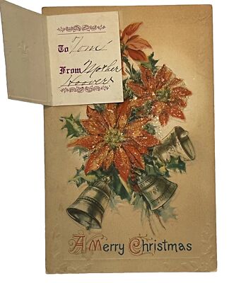 Holiday Postcard A Merry Christmas Greetings Bells Embossed Early 1900 s Vintage