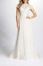 TI ADORA ALLISON WEBB Ivory Lace Tulle Open Back Bridal Wedding Gown Dress 18 US