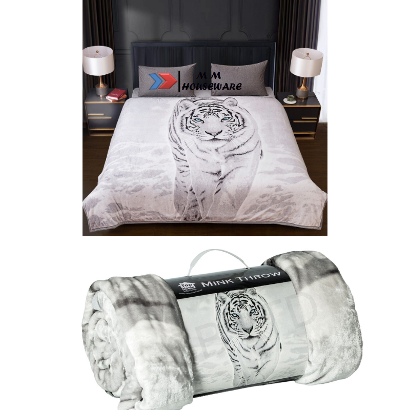 3D ANIMAL PRINT WHITE TIGER MINK THROW BLANKET WARM DOUBLE SIZE FAUX