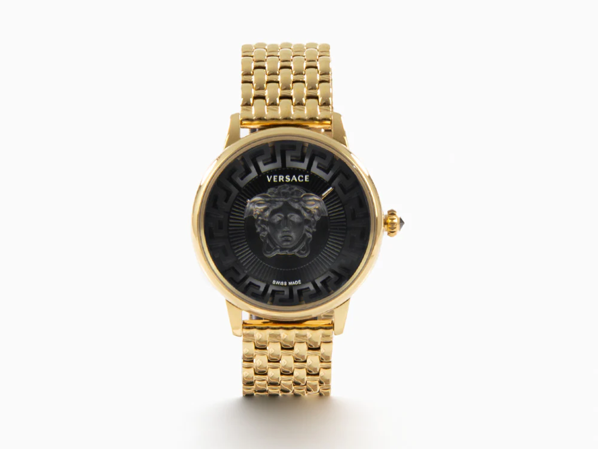 【Versace】 MEDUSA ALCHEMY 腕時計 Versace Medusa Alchemy Quartz Watch, PVD Gold, Black, 38 mm