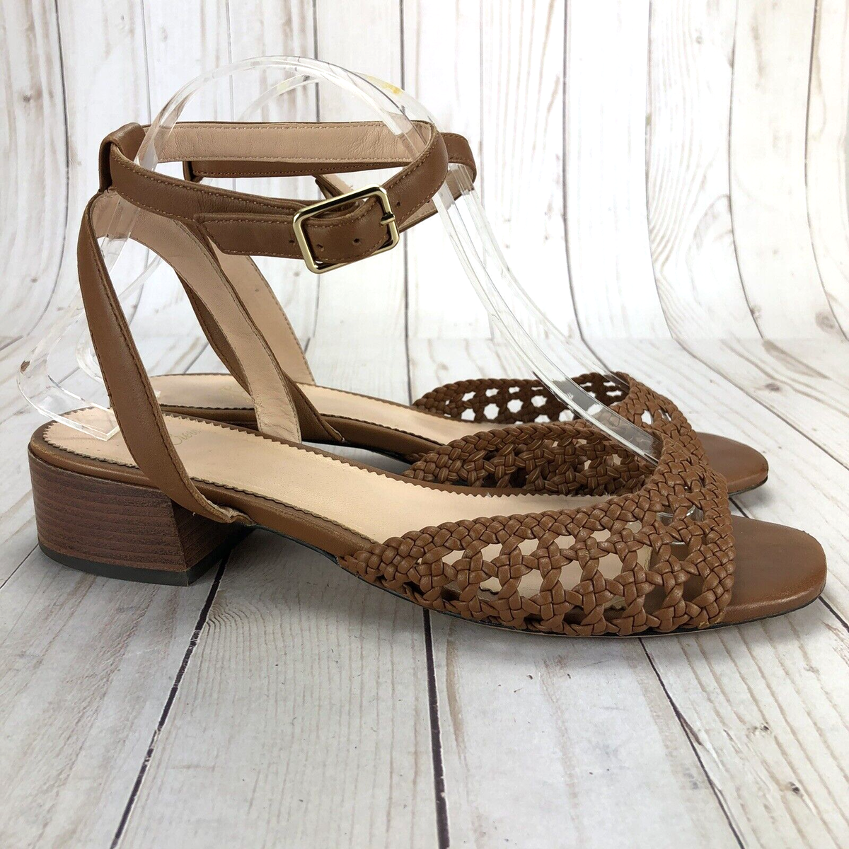 J Crew Alice Braided Sandals Ankle Strap Open Toe Brown Leather Womens Size 