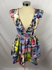 ✨ Designer Abstract Print Mini Dress, Fit & Flare, Deep V, Colorful✨ SALE