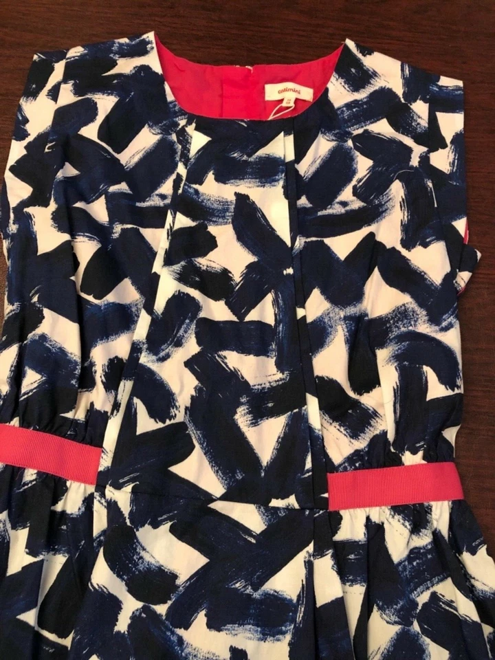 Vestido Catimini Niñas Talla 14, Azul/Blanco/Rosa Creativo Cintura Vestido Nuevo Foto 3 de 4