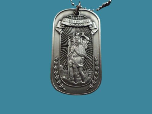 ST. CHRISTOPHER PROTECT US RELIGIOUS SPIRITUAL NECKLACE PENDANT DOG TAG NEW - Afbeelding 1 van 10