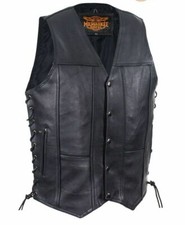 Mens Motorcycle 10 Pocket Utility Riding Soft Leather Blk Vest 2 Gun pockets New
