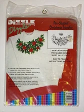 Vintage Dizzle ART Pre-Shaded Christmas POINSETTIAS Transfer Iron On #50088