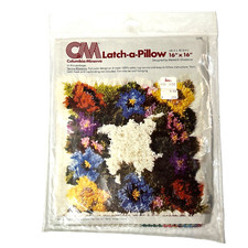 NEW 1978 Columbia Minerva Latch a Pillow Hook Pattern 16" x 16" Spring Blossoms