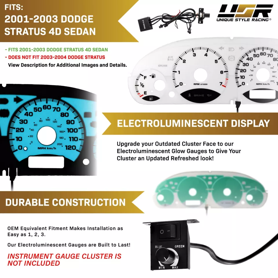 White Face Blue Glow Gauge Face Overlay New For 2001-2003 Dodge Stratus 4D Sedan - Image 4 of 4