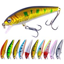 7.5cm Saltwater Lure Fishing Gear Floating Bait Fish Three Hooks Tackle 10pcs