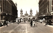 Mexico City Ave 20 de Noviembre Cars Buses People RPPC Real Photo Postcard c1941