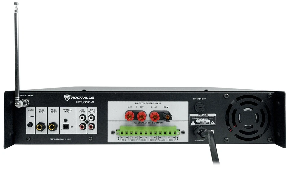 Rockville RCS650-6 650 Watt 6 Zone 70v Commercial/Restaurant Amplifier/Bluetooth - Image 3 of 4