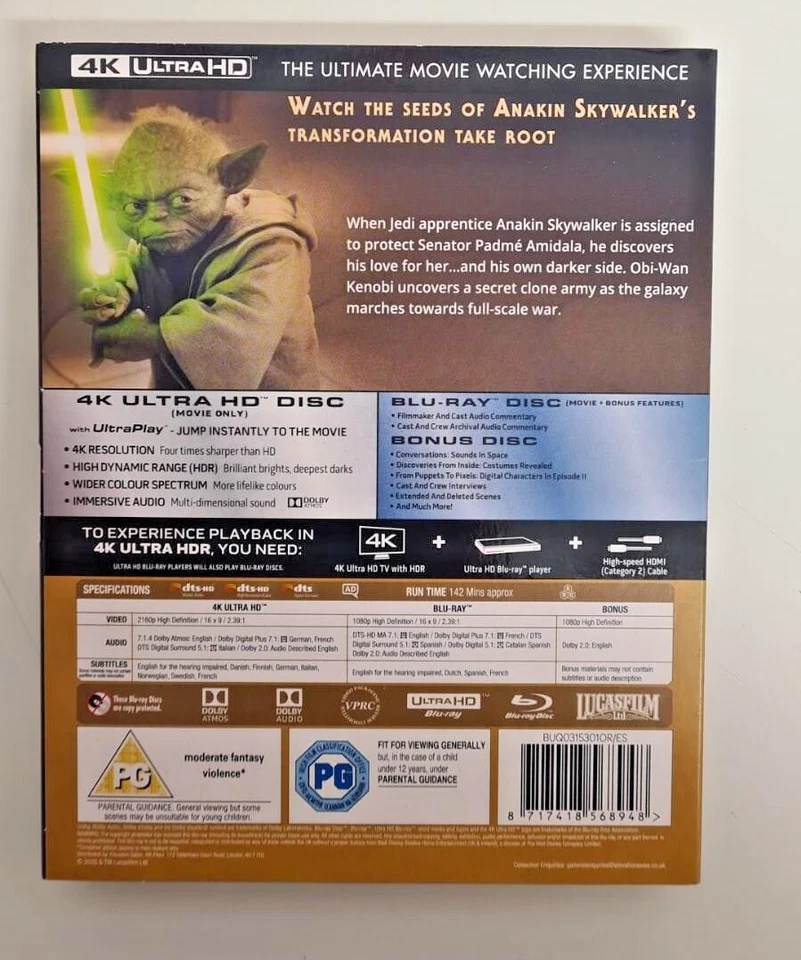 4K UHD BLU-RAY STAR WARS ATTACK OF THE CLONES BRAND NEW SEALED UK STOCK - Image 2 of 2