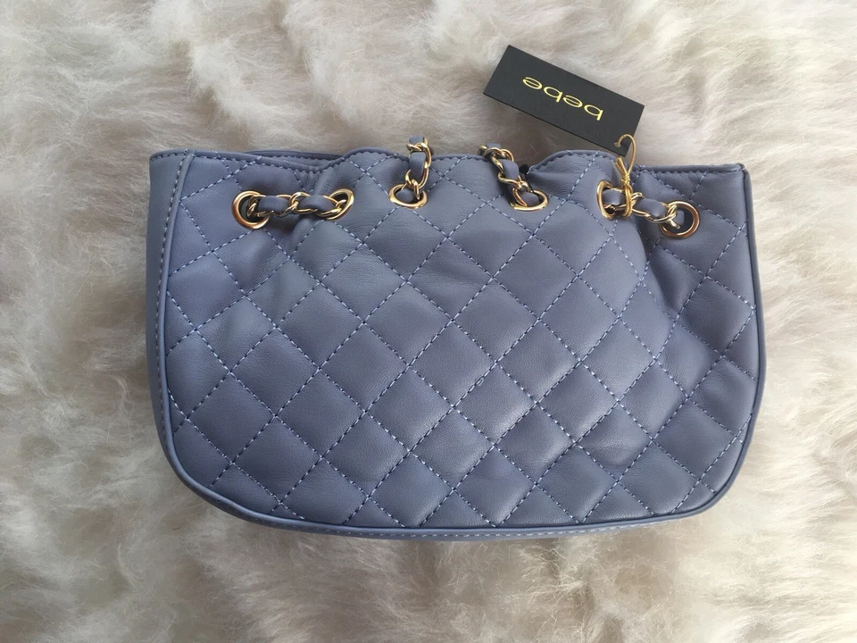 bebe Chelsea Crossbody Handbag Hobo Quilted Chain Pouch Purse Cloud Blue RGT 🌹 - Image 2 of 4
