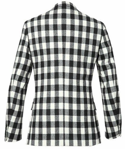 Schwarz-weiß karierter Herren Blazer kariert Freizeit Business Slim Workwear Smoking - Bild 4 von 24