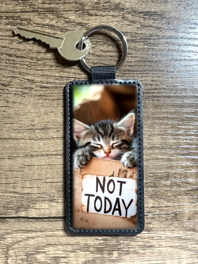 NOT TODAY  kitten large glossy leather tags, Keychain, accessories gift K963