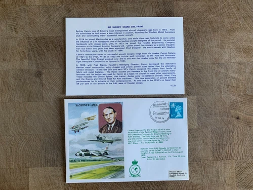GB 1976 FDC RAFM HA7 SYDNEY CAMM HAWKER SIDDELEY CYGNET HART HURRICANE HUNTER