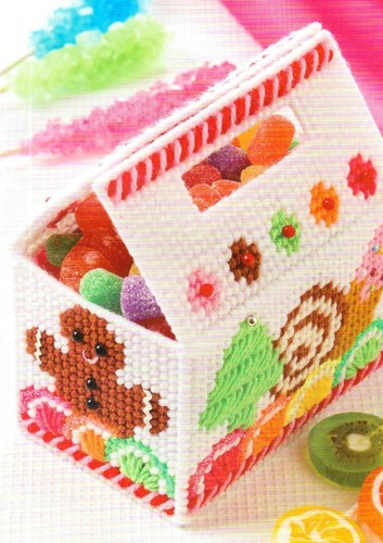 SUGARPLUM BOX CANDY OR GOODIE TOTE CHRISTMAS PLASTIC CANVAS PATTERN INSTRUCTIONS