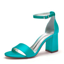 Ywxymge Block Heel Wedding Sandals Shoes For Bride Open Toe Satin Prom Evening