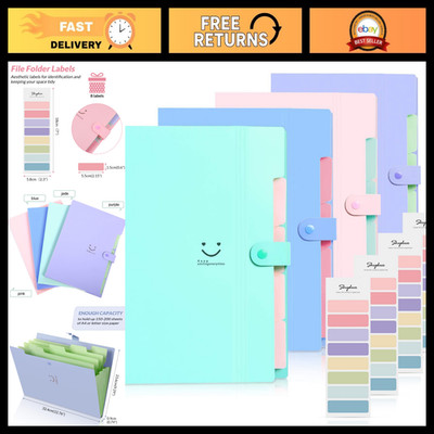 Expanding File Folders 5 Pockets Accordion Organizer with 32 Labels, Portable A4