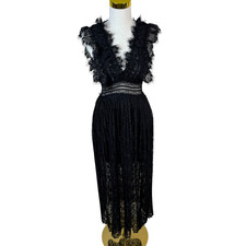 Zara Dress Size XS Black Lace Maxi Sleeveless Ruffle Trim Formal Evening New