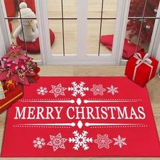 New Aucuda Merry Christmas Red Snowflakes Doormat Xmas Front Door Welcome Mats