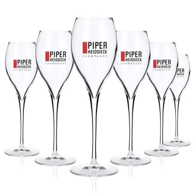 6x Piper-Heidsieck Glas Champagner 0,17l Flöte Rotes Rechteck Lehmann Opale 17