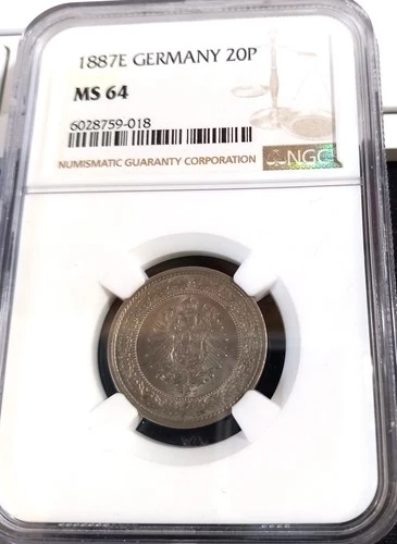 GERMANY 1887E 20 PFENNIG NGC MS 64 SCARCE