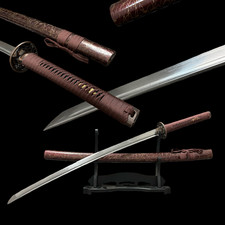 Handmade Katana 1095 Steel Razor Sharp Brown Saya Full Tang W Stand