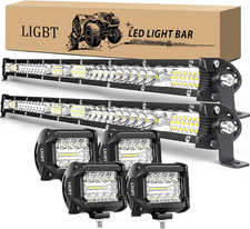 2Pcs 21 Inch 204W Slim LED Light Bar 4PCS LED Pods 4Inch 60W Spot Flood Combo Fo