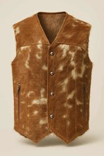 Men  s Genuine Cowhide Leather Vest Western Hair On Hide Brown Fur Waistcoat Cowb