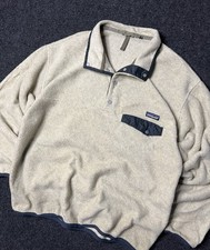 Patagonia 90s Vtg Synchilla Snap T Fleece Pullover jacket beige USA Men size L