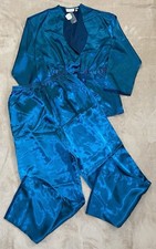 Vintage Victoria  s Secret Gold Label Satin Pajama Set M Teal 2 Pc 90s NWT