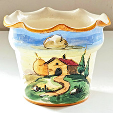 Ceramic Planter Italy Tuscan Landscape Village Scene Intaglio Vintage Numbered