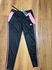 adidas Women's Black Pink 3-Stripes Track Pants S Drawstring Elastic Waist