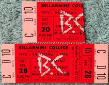 1975 Bellarmine Knights Basketball Full Ticket And Stub - Two Different Games