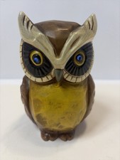 Vintage Ceramic Owl Piggy Bank Blue Eyes Japan MCM Napco Style